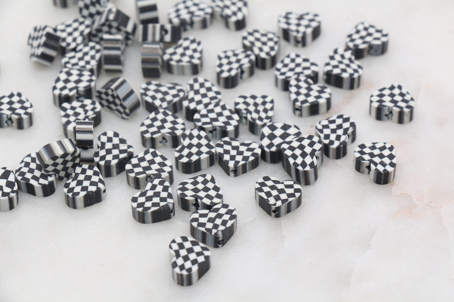 Black Checkered Polymer Clay Beads, Clay Round Beads, Loose Beads, Jewelry Beads, Beads for Bracelet #350