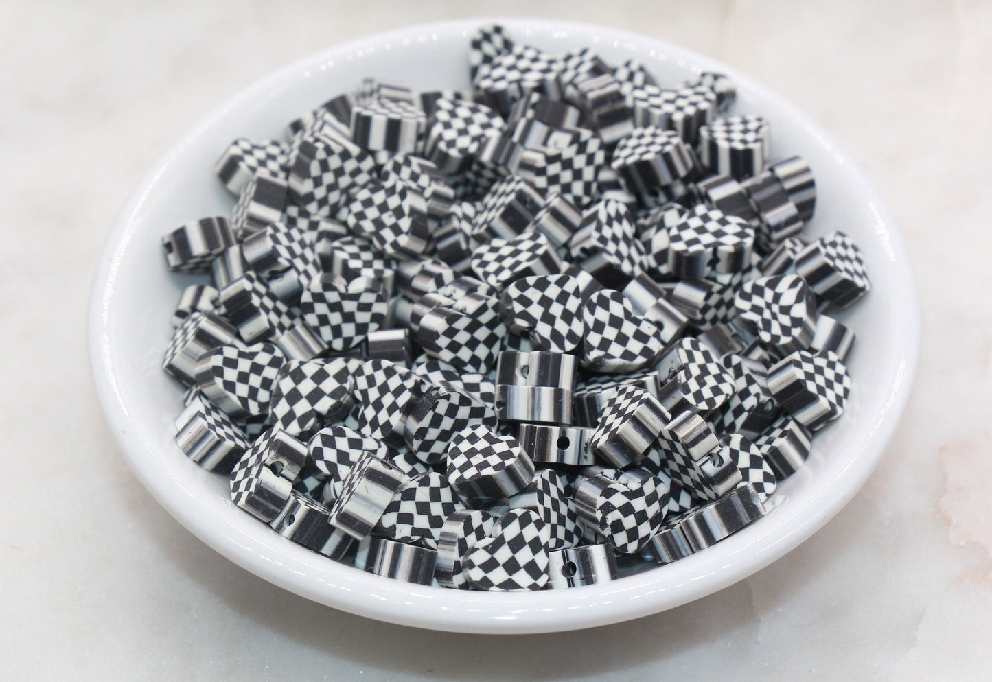Black Checkered Polymer Clay Beads, Clay Round Beads, Loose Beads, Jewelry Beads, Beads for Bracelet #350