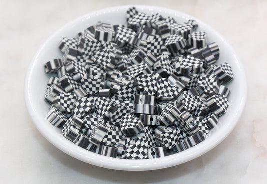 Black Checkered Polymer Clay Beads, Clay Round Beads, Loose Beads, Jewelry Beads, Beads for Bracelet #350