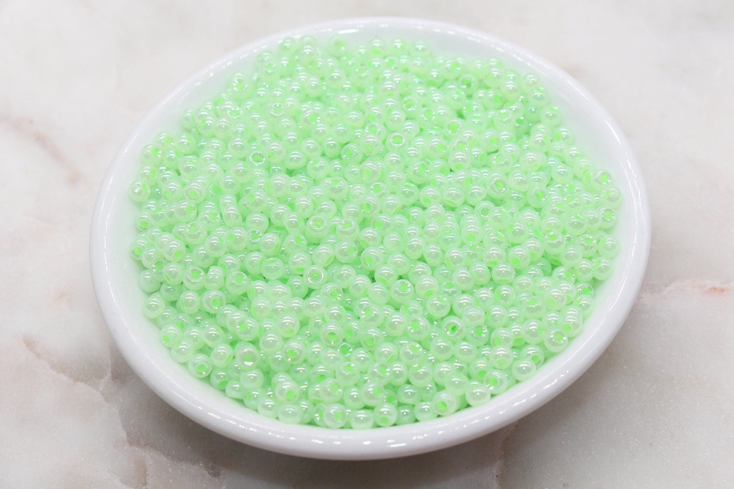 Round Creamy Glass Seed Beads, 4mm 6/0 Glass Round Seed Beads, Creamy Mint Green Seed Beads, Glossy Rocailles Beads, Beading Supplies #2731