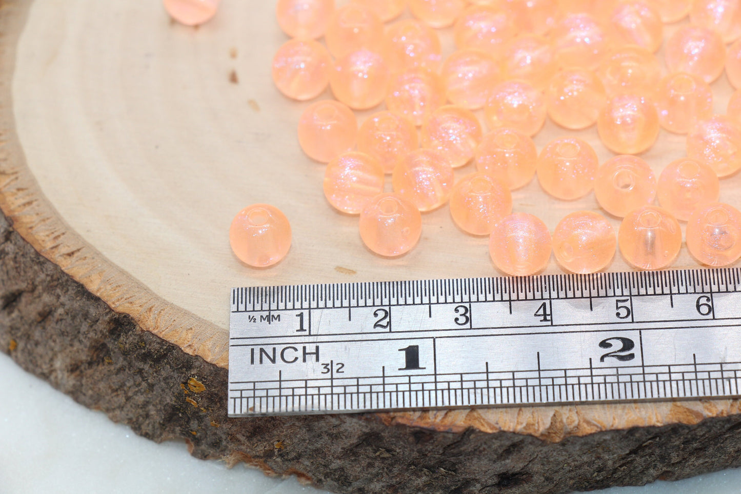 8mm Orange Glitter Round Beads, Iridescent Acrylic Gumball Beads, Translucent Round Spacer Beads, Bubblegum Beads, Plastic Round Bead #2846
