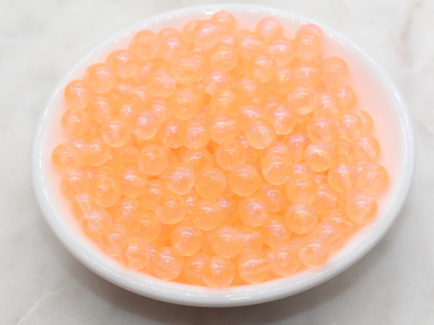 8mm Orange Glitter Round Beads, Iridescent Acrylic Gumball Beads, Translucent Round Spacer Beads, Bubblegum Beads, Plastic Round Bead #2846