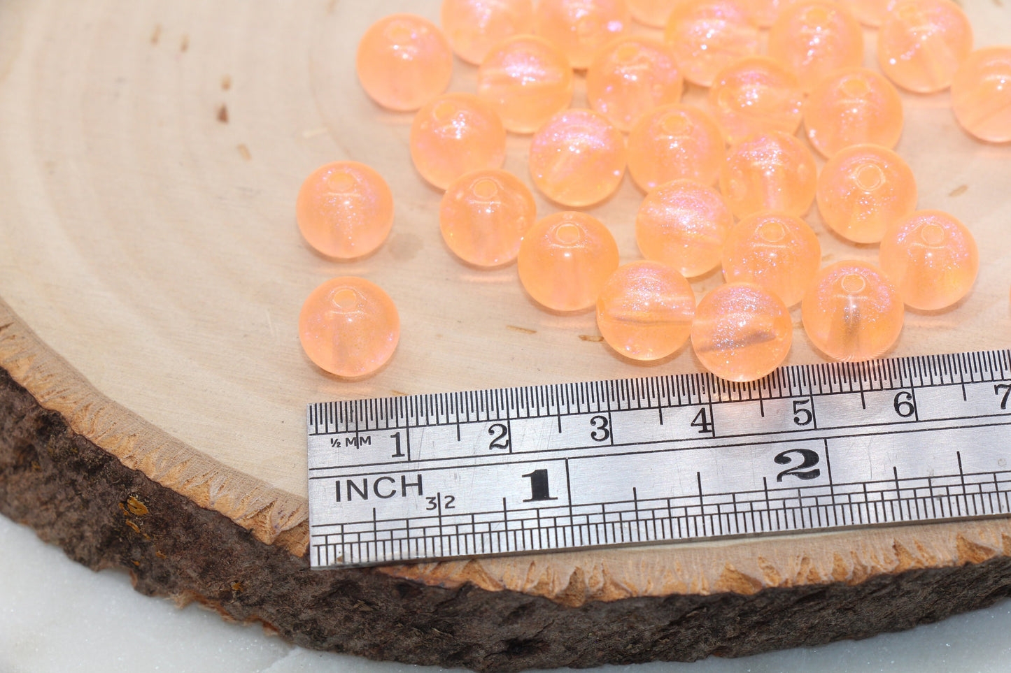10mm Orange Glitter Round Beads, Iridescent Acrylic Gumball Beads, Transulcent Round Spacer Beads, Bubblegum Beads, Plastic Round Bead #2847