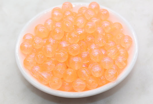 10mm Orange Glitter Round Beads, Iridescent Acrylic Gumball Beads, Transulcent Round Spacer Beads, Bubblegum Beads, Plastic Round Bead #2847