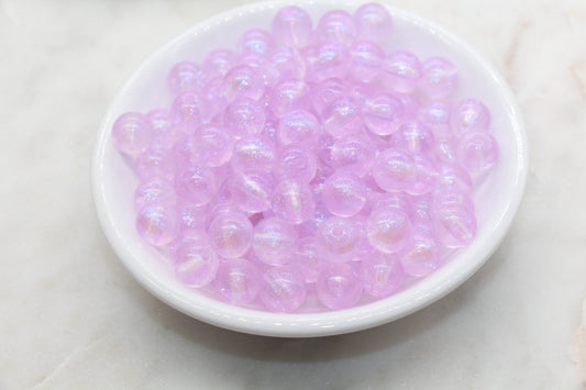 10mm Lilac Glitter Round Beads, Iridescent Acrylic Gumball Beads, Translucent Round Spacer Beads, Bubblegum Beads, Plastic Round Bead #2849