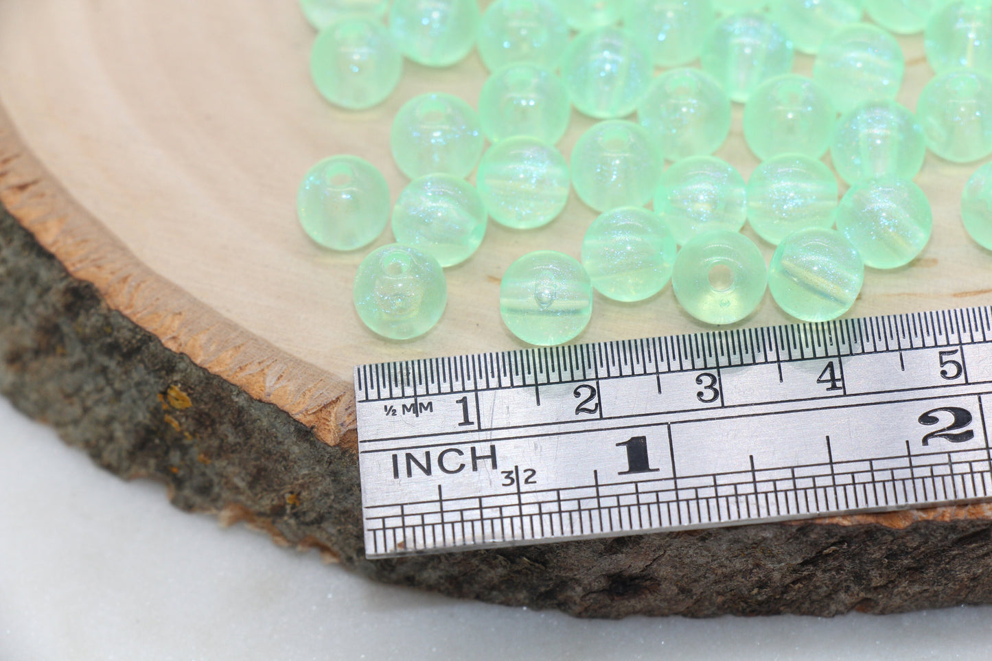 8mm Green Glitter Round Beads, Iridescent Acrylic Gumball Beads, Translucent Round Spacer Beads, Bubblegum Beads, Plastic Round Bead #2854