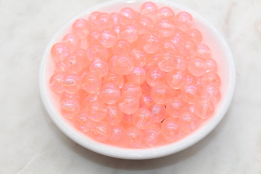 10mm Pink Glitter Round Beads, Iridescent Acrylic Gumball Beads, Translucent Round Spacer Beads, Bubblegum Beads, Plastic Round Bead #2857