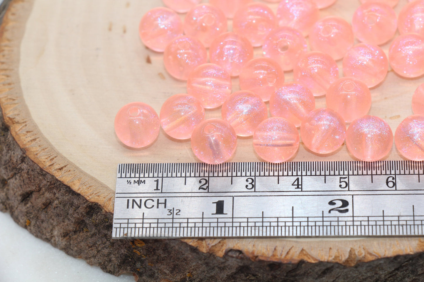 10mm Pink Glitter Round Beads, Iridescent Acrylic Gumball Beads, Translucent Round Spacer Beads, Bubblegum Beads, Plastic Round Bead #2857