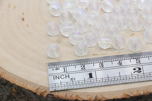 8mm White Glitter Round Beads, Iridescent Acrylic Gumball Beads, Translucent Round Spacer Beads, Bubblegum Beads, Plastic Round Bead #2860