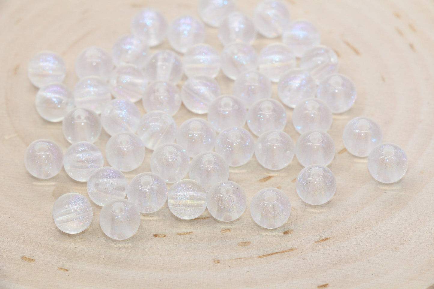 8mm White Glitter Round Beads, Iridescent Acrylic Gumball Beads, Translucent Round Spacer Beads, Bubblegum Beads, Plastic Round Bead #2860