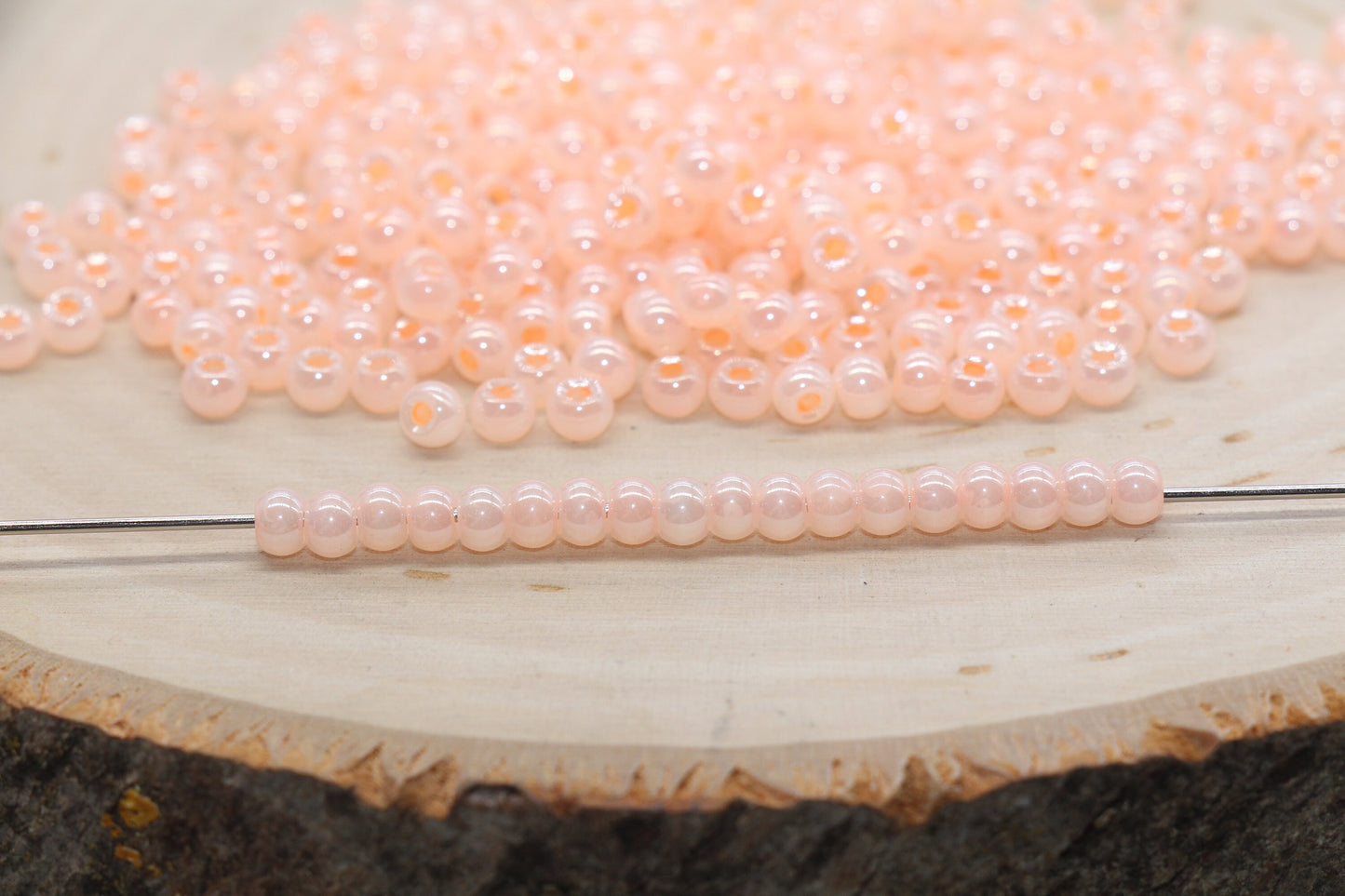 Round Creamy Glass Seed Beads, 4mm 6/0 Glass Round Seed Beads, Creamy Light Orange Seed Beads, Glossy Rocailles Beads, Beading Supplies#2743