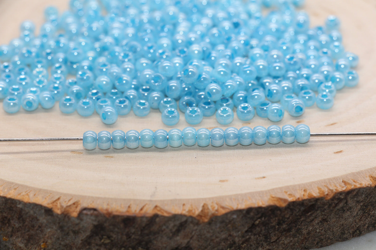 Round Creamy Glass Seed Beads, 4mm 6/0 Glass Round Seed Beads, Creamy Blue Seed Beads, Glossy Rocailles Beads, Beading Supplies #2744