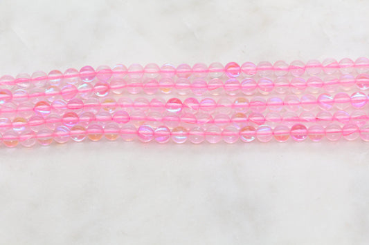 Pink Iridescent Beads, Imitation Moonstone, Pink Moonstone, Iridescent Glass, Size 6mm 8mm 12mm, #117