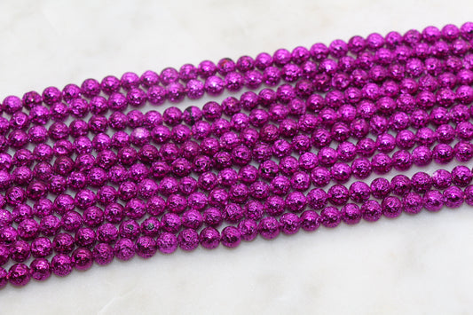 Lava Beads, Electroplated Volcanic Rock Beads, Round Gemstone Beads, Sizes 6mm, #137
