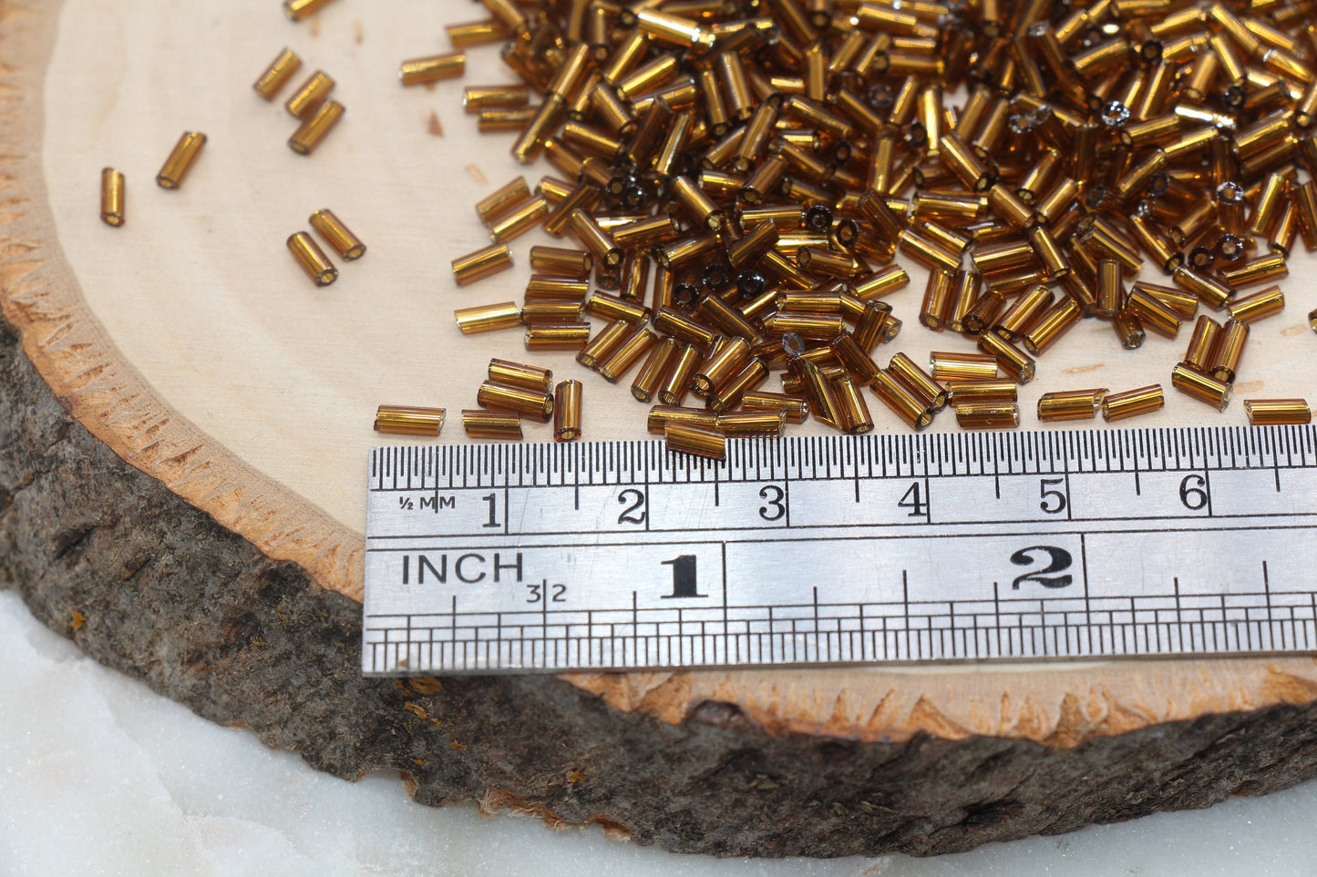 Tube Shape Glass Seed Beads, Copper Tube Bugle Beads, Size 4mm Beading Supplies #2757