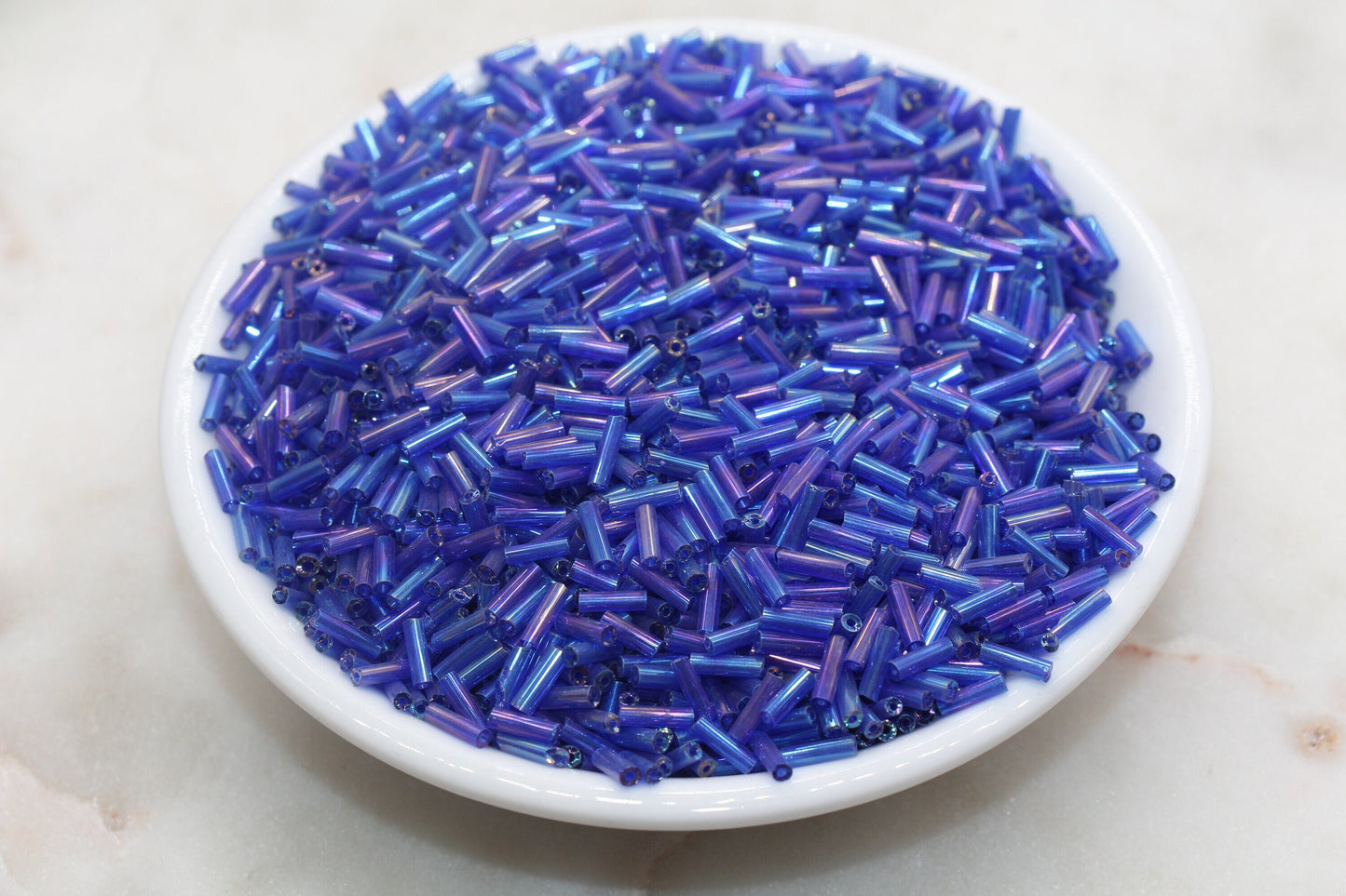 Tube Shape Glass Seed Beads, Blue AB Tube Bugle Beads, Iridescent Tube Glass Beads, Size 6mm Beading Supplies #2766