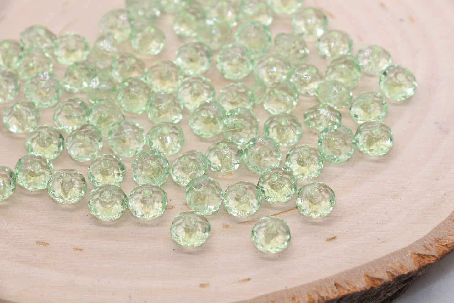 8mm Light Green Transparent Faceted Rondelle Beads, Faceted Acrylic Loose Beads, Bubblegum Beads, Chunky Beads, #2780