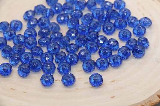 8mm Royal Blue Transparent Faceted Rondelle Beads, Faceted Acrylic Loose Beads, Bubblegum Beads, Chunky Beads, #2781