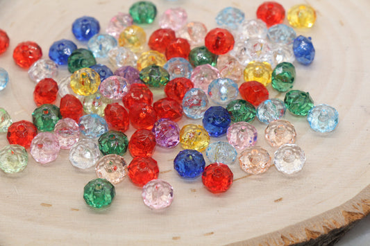 8mm Assort Transparent Faceted Rondelle Beads, Multicolor Faceted Acrylic Loose Beads, Bubblegum Beads, Chunky Beads, #2783