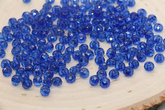 6mm Royal Blue Transparent Faceted Rondelle Beads, Faceted Acrylic Loose Beads, Bubblegum Beads, Chunky Beads, #2790