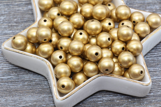 10mm Matte Gold Gumball Beads, Metallic Gold Round Acrylic Loose Beads, Bubblegum Beads, Chunky Beads, Gumball Beads, Bubble Gum Beads, #317