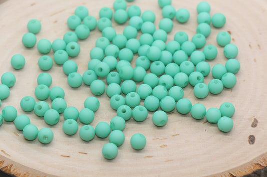 6mm Matte Aqua Green Gumball Beads, Round Acrylic Loose Beads, Matte Bubblegum Beads, Chunky Beads, Round Plastic Beads #500