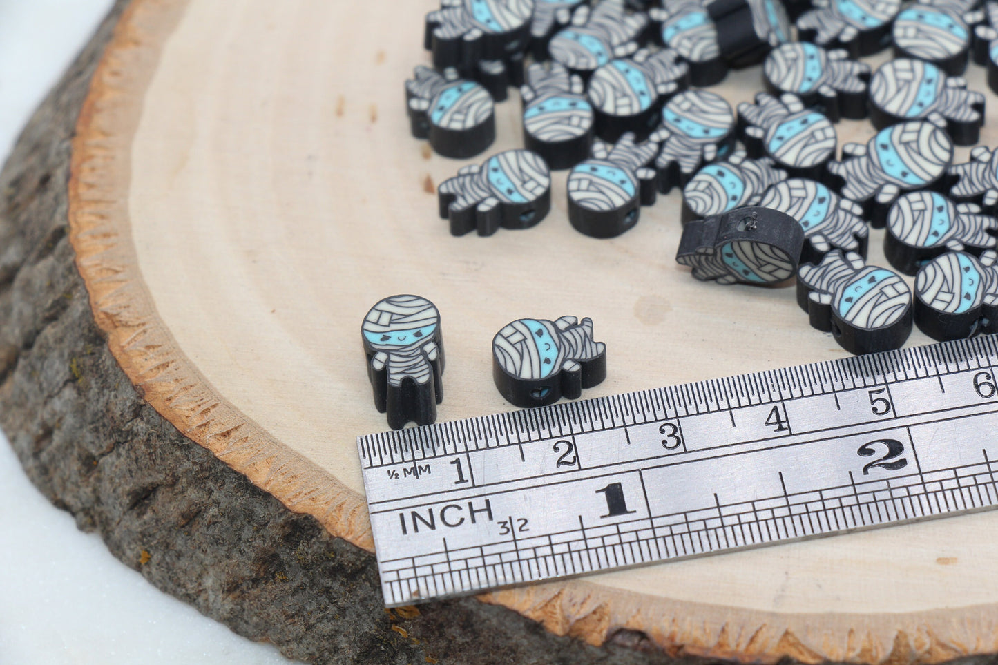 Mummy Polymer Clay Beads, Monster Mummy Clay Beads, Zombie Cane Beads, Fimo Cane Beads, Jewelry Beads, Beads for Bracelet #73