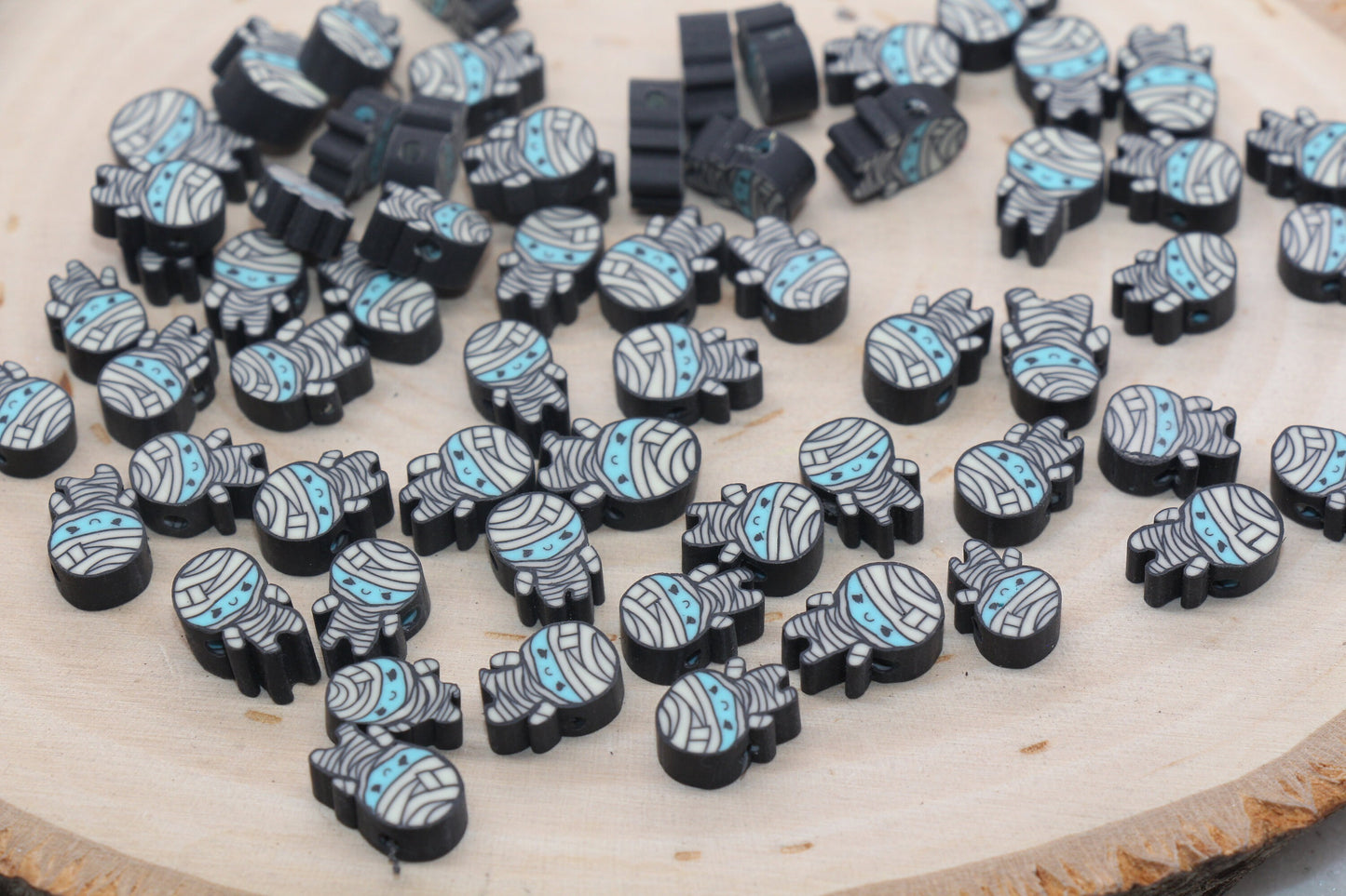 Mummy Polymer Clay Beads, Monster Mummy Clay Beads, Zombie Cane Beads, Fimo Cane Beads, Jewelry Beads, Beads for Bracelet #73