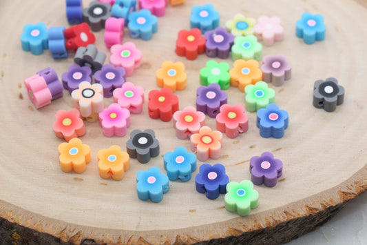 Flower Polymer Clay Beads, Multicolor Flower Clay Beads, Flower Cane Beads, Fimo Cane Beads, Jewelry Beads, Beads for Bracelet #75