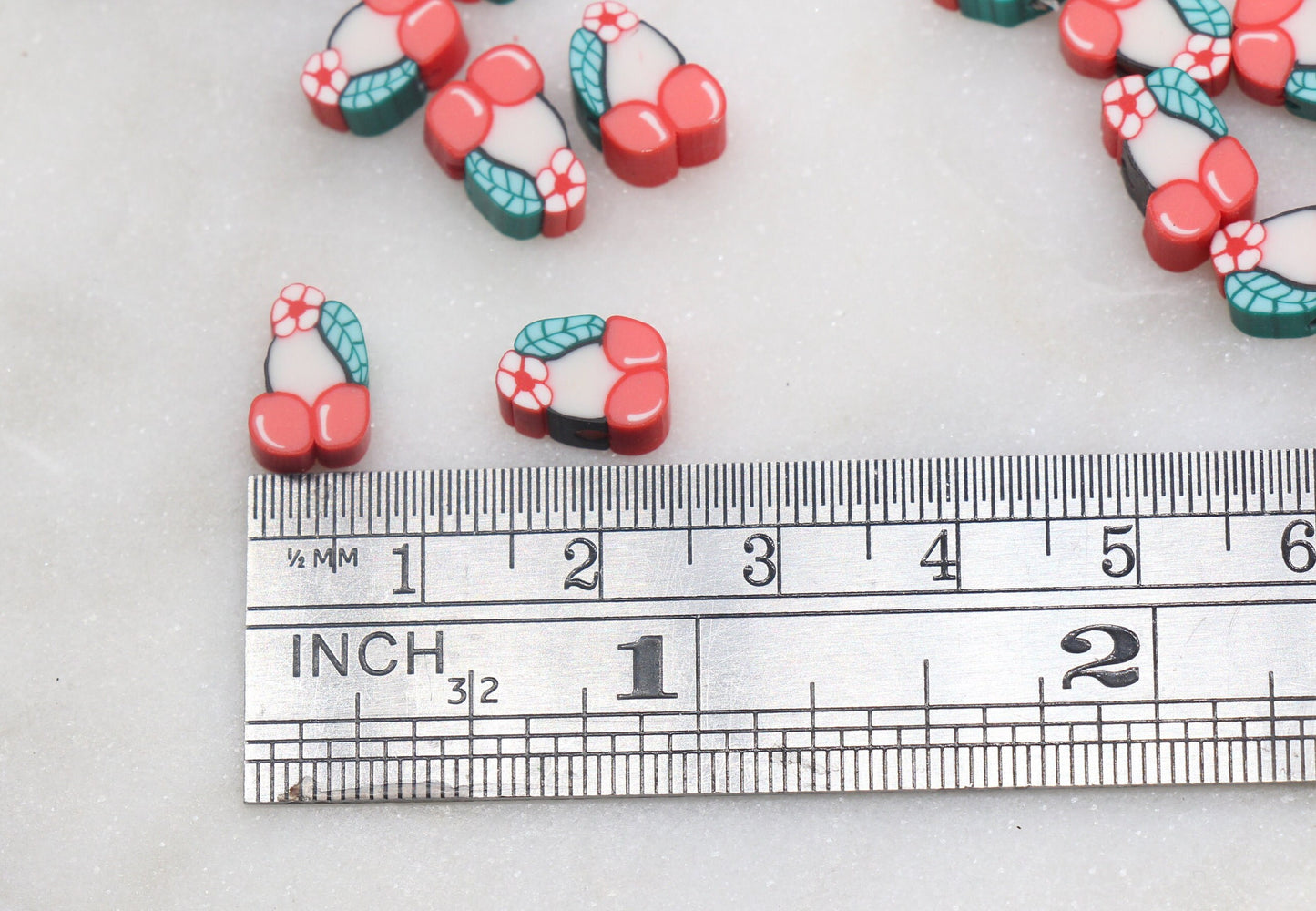 Cherry Polymer Clay Beads, Fruit Cane Beads, Cherry Clay Beads, Whole Cherry Beads, Jewelry Beads, Bracelet Beads #58