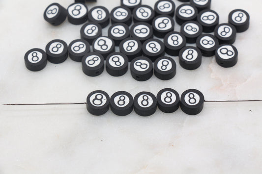 Billiards 8 Ball Polymer Clay Beads, Black Ball Beads, Pool Billiards Ball Beads, Bead for Bracelet, Jewelry Beads #15