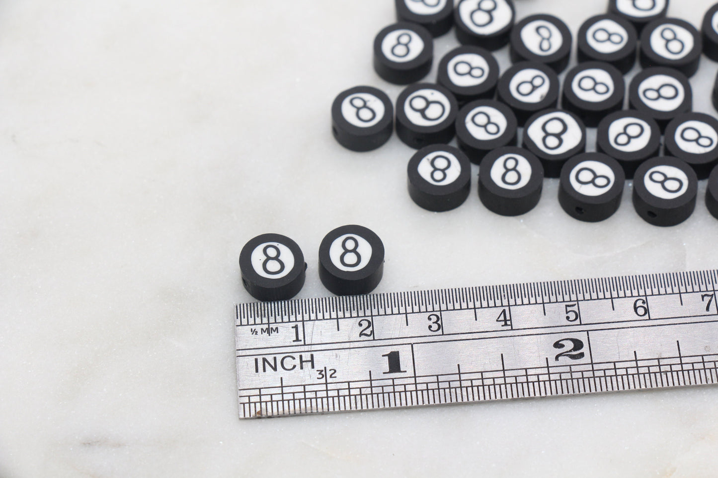 Billiards 8 Ball Polymer Clay Beads, Black Ball Beads, Pool Billiards Ball Beads, Bead for Bracelet, Jewelry Beads #15