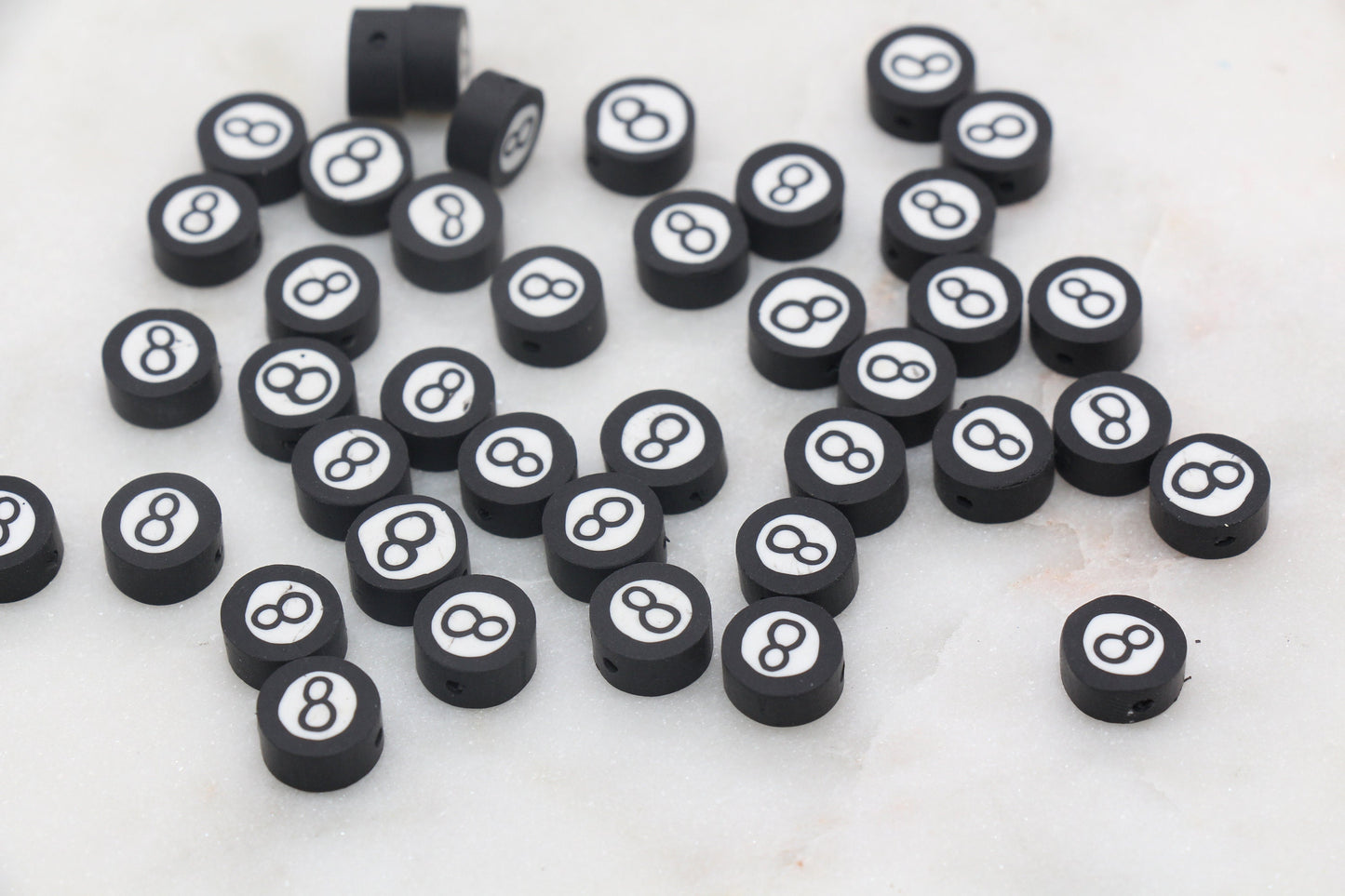 Billiards 8 Ball Polymer Clay Beads, Black Ball Beads, Pool Billiards Ball Beads, Bead for Bracelet, Jewelry Beads #15
