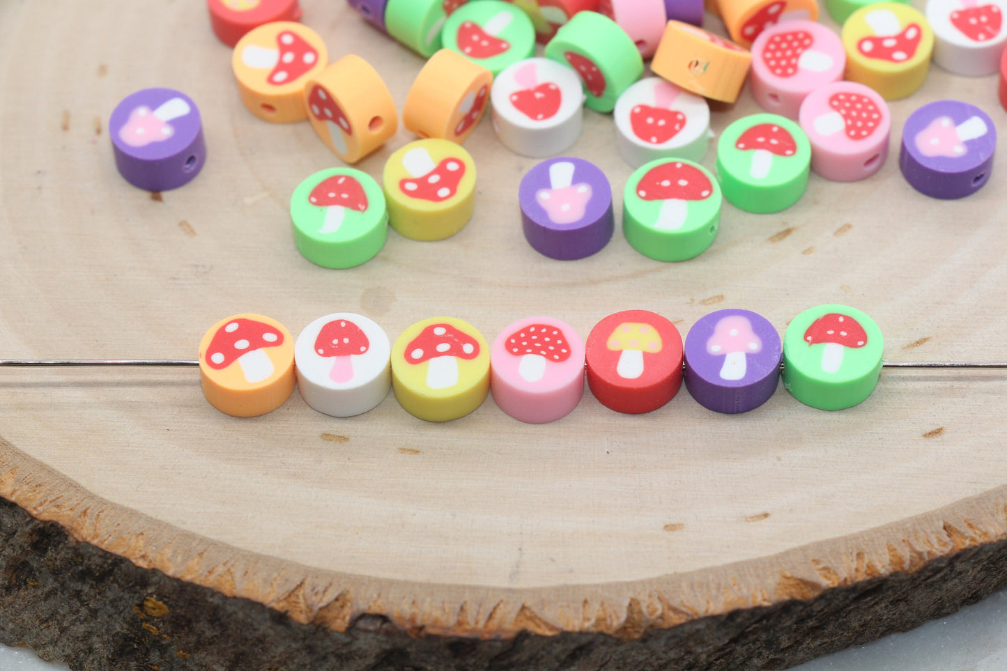 Mushroom Polymer Clay Beads, Mix Mushroom Clay Beads, Round Clay Beads, Jewelry Beads, Beads for Bracelet #221