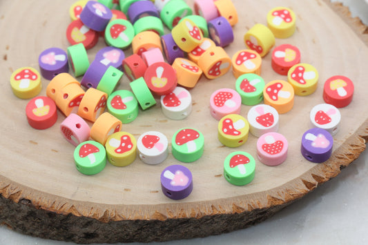 Mushroom Polymer Clay Beads, Mix Mushroom Clay Beads, Round Clay Beads, Jewelry Beads, Beads for Bracelet #221