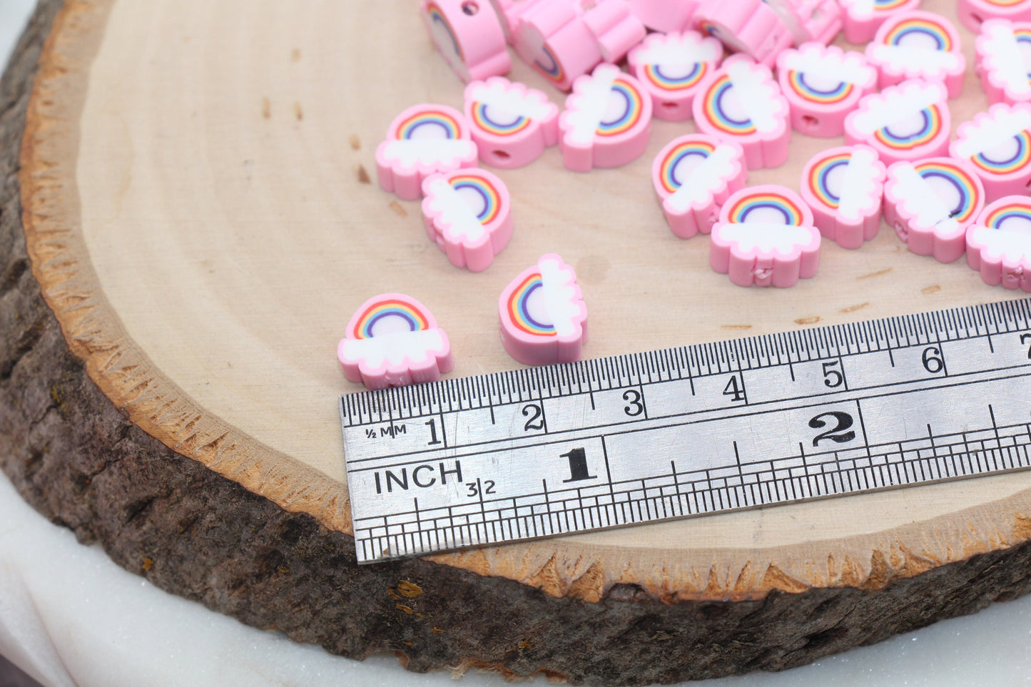 Rainbow and Cloud Polymer Clay Beads, Rainbow Cane Beads, Cloud Cane Beads, Fimo Cane Beads, Jewelry Beads, Beads for Bracelet #129