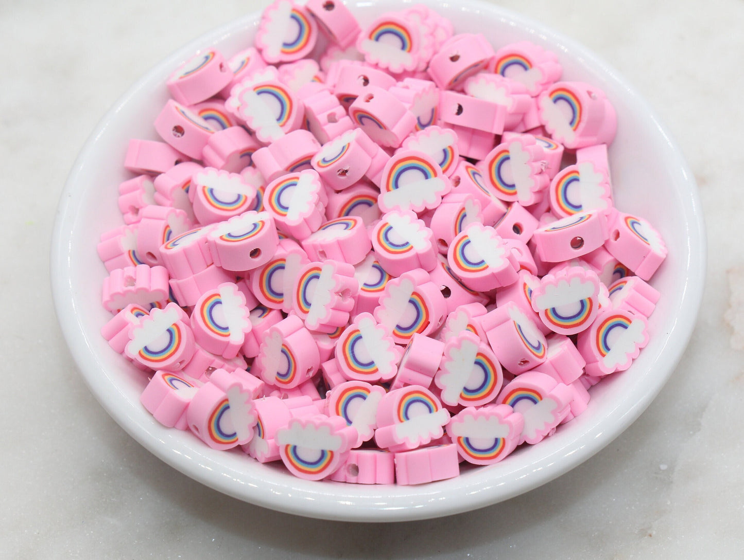 Rainbow and Cloud Polymer Clay Beads, Rainbow Cane Beads, Cloud Cane Beads, Fimo Cane Beads, Jewelry Beads, Beads for Bracelet #129