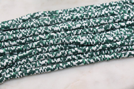 6mm Green Speckled Heishi Beads, Green and White Polymer Clay Disc Beads, African Disc Beads, Vinyl Heishi, 16 inch Strand #327