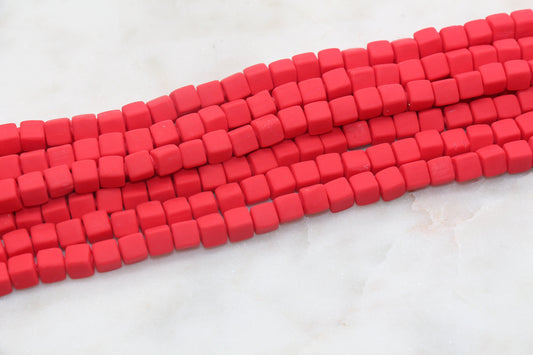 6mm Cube Polymer Clay Beads, Red Heishi Beads, Square Clay Beads, Jewelry Beads, Bead for Bracelet #184