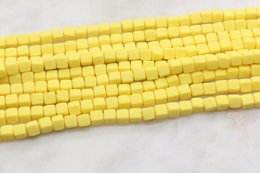 6mm Cube Polymer Clay Beads, Yellow Heishi Beads, Square Clay Beads, Jewelry Beads, Bead for Bracelet #107