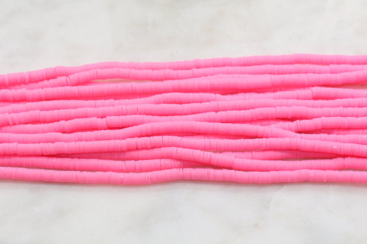 4mm Pink Heishi Beads, Pink Clay Beads, Polymer Clay Disc Beads, African Disc Beads, Vinyl Heishi, 16 inch Strand #390