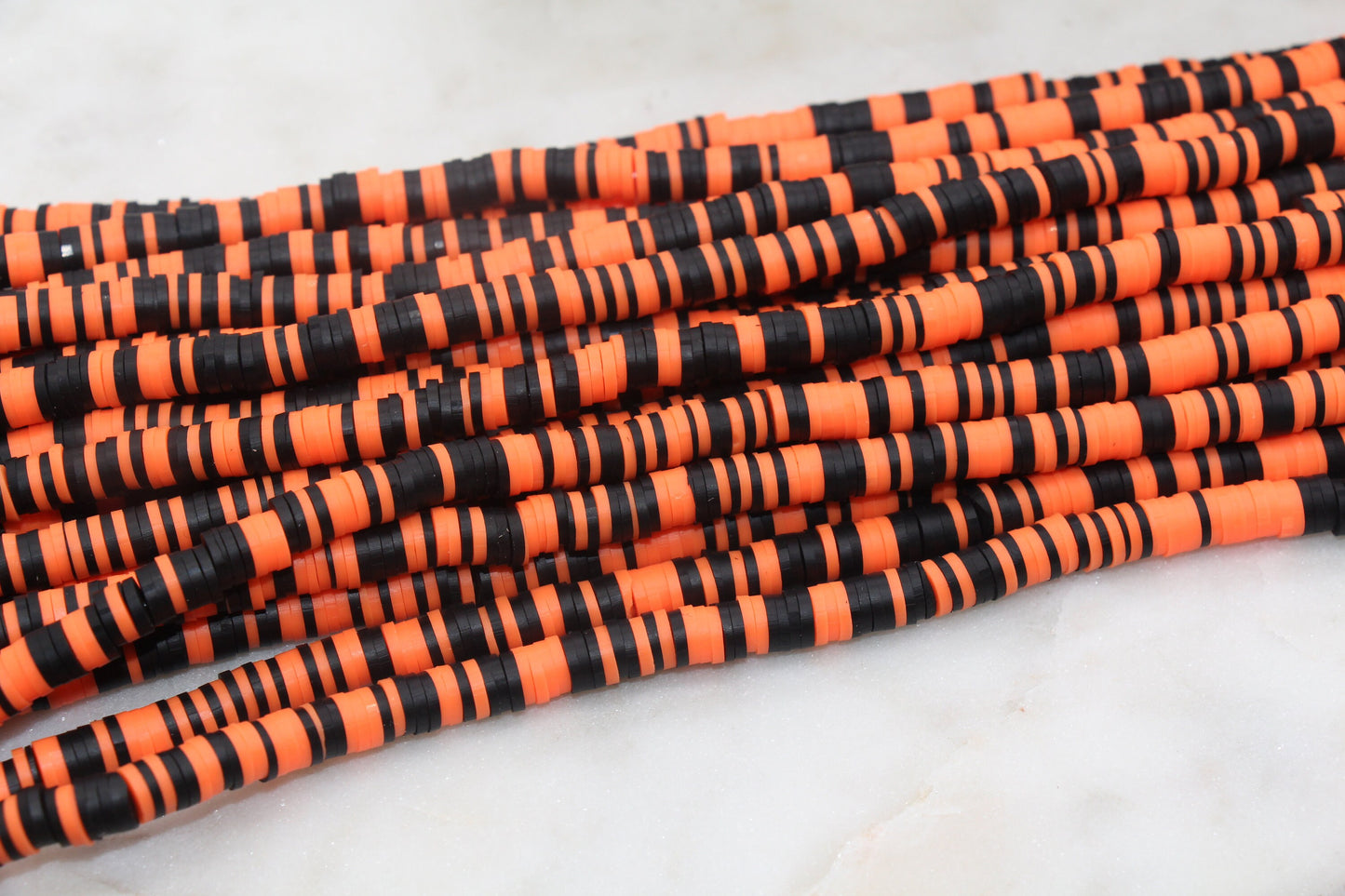 6mm Multicolored Heishi Beads, Orange and Black Mix Polymer Clay Disc Beads, African Disc Beads, Wholesale Vinyl Heishi, 16 inch Strand #266