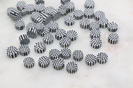 Checkered Polymer Clay Beads, Black Round Checkered Clay Beads, Loose Beads, Jewelry Beads, Beads for Bracelet #348