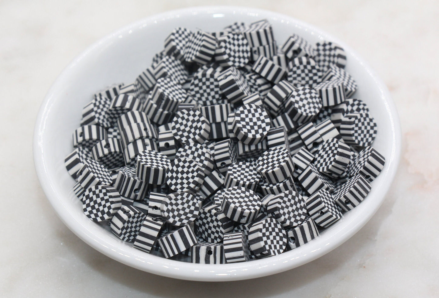 Checkered Polymer Clay Beads, Black Round Checkered Clay Beads, Loose Beads, Jewelry Beads, Beads for Bracelet #348