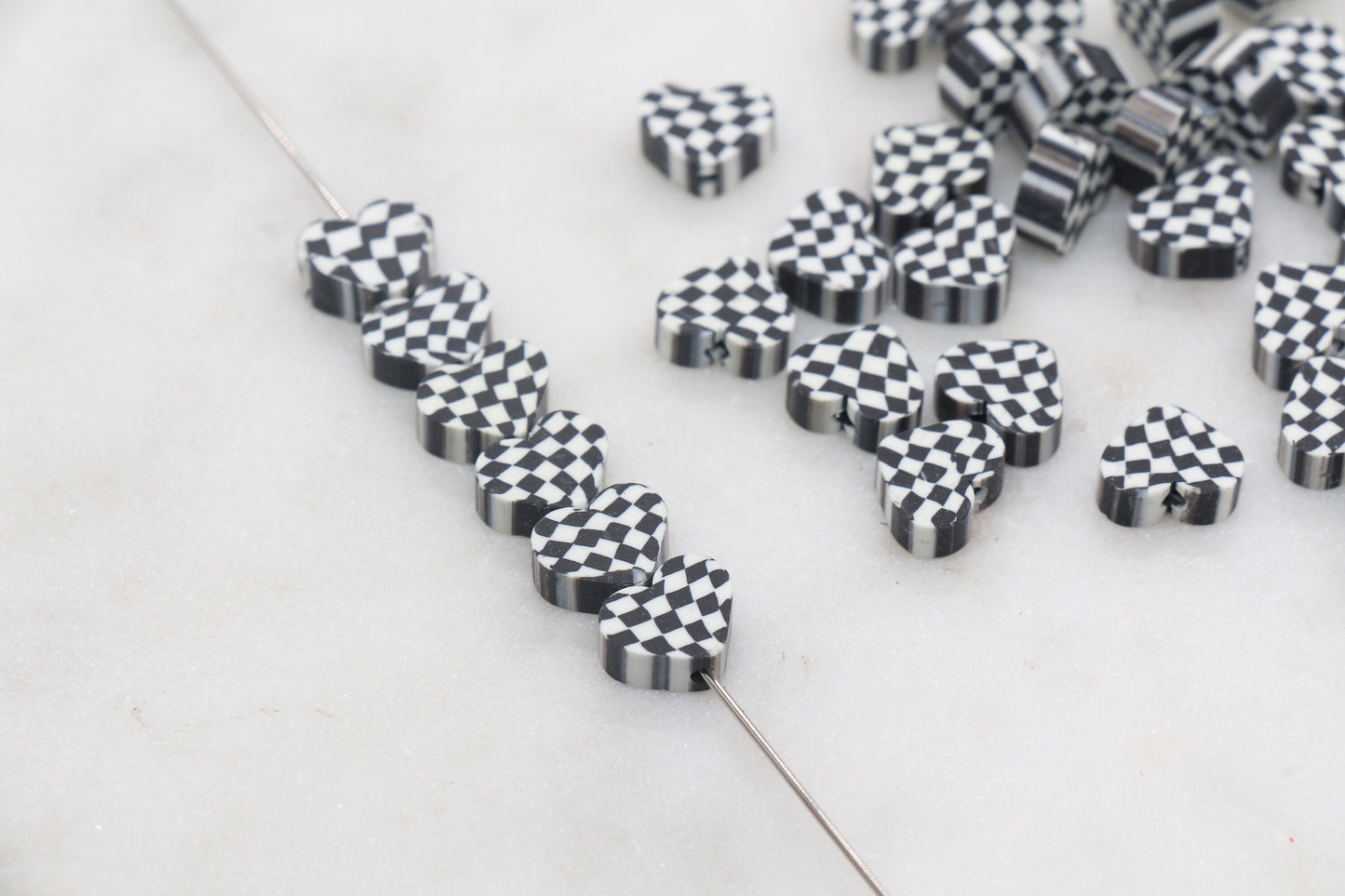 Black Checkered Polymer Clay Beads, Clay Round Beads, Loose Beads, Jewelry Beads, Beads for Bracelet #350