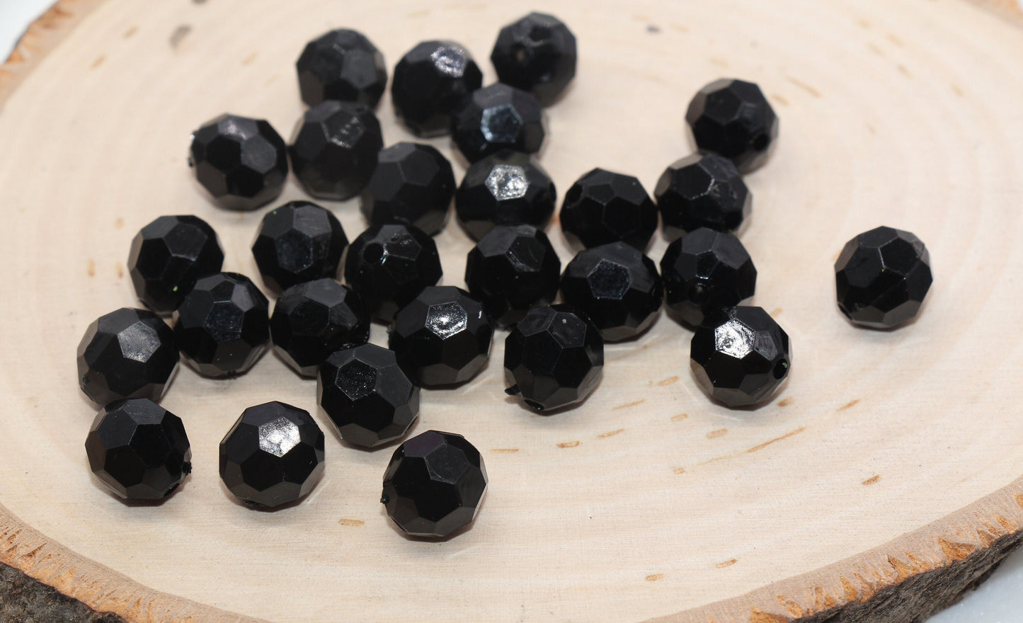 12mm Black Faceted Beads, Faceted Acrylic Beads, Bubblegum Beads, Chunky Beads, Bead for Bracelet, Jewelry Beads #2833