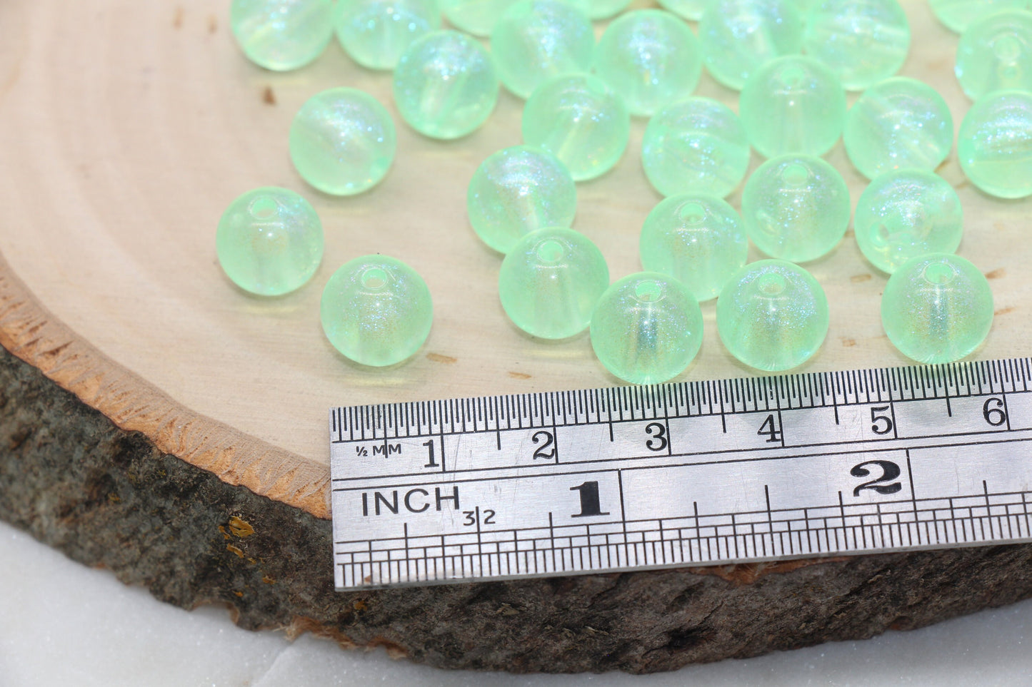 10mm Green Glitter Round Beads, Iridescent Acrylic Gumball Beads, Translucent Round Spacer Beads, Bubblegum Beads, Plastic Round Bead #2855
