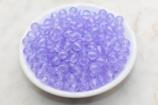 8mm Purple Glitter Round Beads, Iridescent Acrylic Gumball Beads, Translucent Round Spacer Beads, Bubblegum Beads, Plastic Round Bead #2858