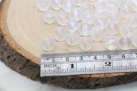 10mm White Glitter Round Beads, Iridescent Acrylic Gumball Beads, Translucent Round Spacer Beads, Bubblegum Beads, Plastic Round Bead #2861