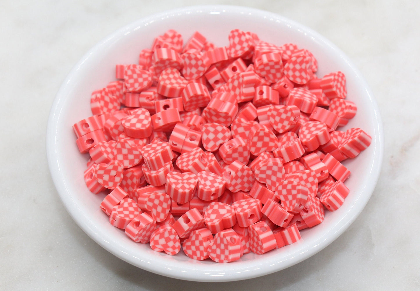 Checkered Heart Polymer Clay Beads, Red Heart Shape Clay Round Beads, Loose Beads, Jewelry Beads, Beads for Bracelet #351